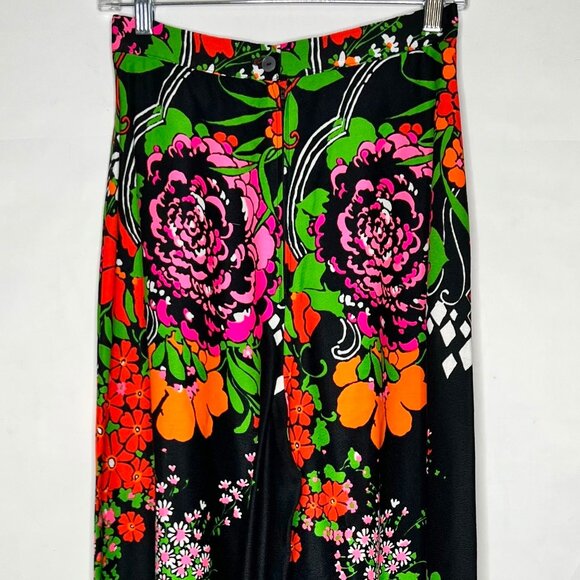 Vintage ALICE Of California Culottes Pants 60s 70s Wide Leg Palazzo Black Floral - Picture 5 of 10